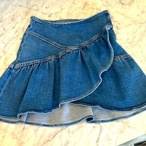 Mother ruffle denim mini skirt
